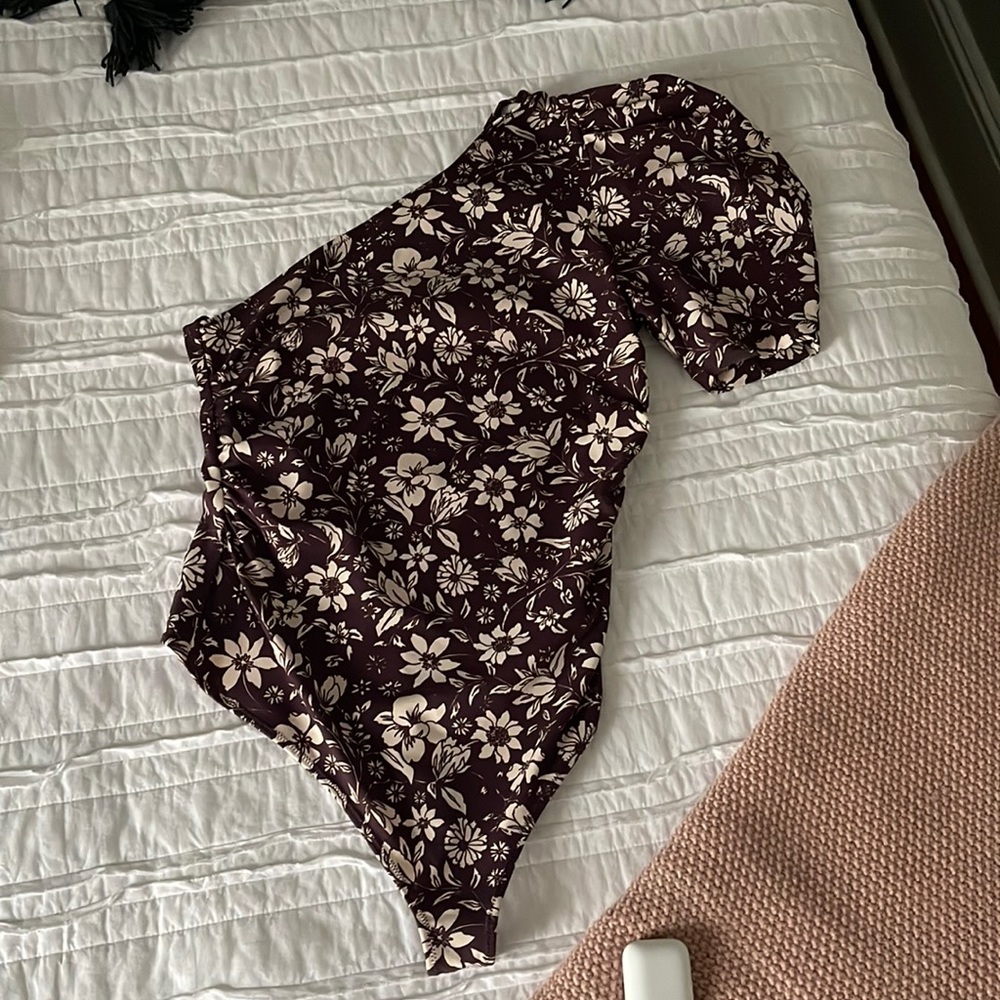 Free People One Shoulder Puff Sleeve Bodysuit